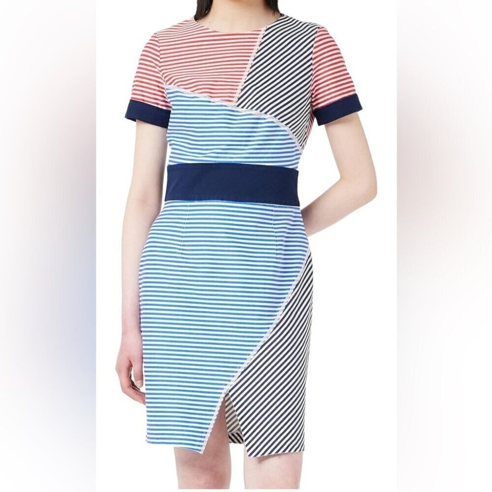 United Colors of Benetton Slim Fit Red Blue Stripes T-shirt Mini Dress No Size - Picture 1 of 16